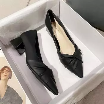 Туфли-лодочки женские на толстом каблуке, туфли Мэри Джейн женские, туфли на высоком каблуке, свадебные туфли, банкетные, с темпераментом, с острым носком, с мелким вырезом, женские туфли-лодочки 35 чёрный