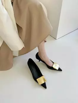 Туфли-лодочки женские с острым носком, сексуальные, модные, на тонком среднем каблуке, черные, золотые, белые, осенне-весенние, женские, размер 35-39 35