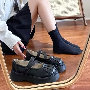 Туфли-лоферы для девочек из кожи для школьной вечеринки, увеличивающие рост, туфли-лодочки Мэри Джейн на толстой платформе для девочек, ортопедическая обувь, подарок на Рождество и день рождения EU:35 чёрный