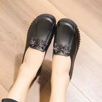 Туфли-лоферы из натуральной кожи для женщин среднего и пожилого возраста на весну и осень, удобные мокасины с мягкой подошвой для мам 35