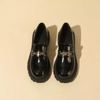 Туфли-лоферы из натуральной кожи на толстой подошве и круглой головке, на одну ногу выше, маленькие кожаные туфли в британском стиле, туфли на толстом каблуке, женские 34