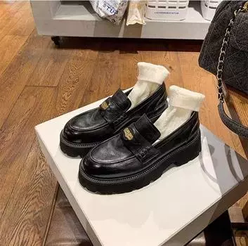 Туфли-лоферы из воловьей кожи в стиле Su Yinyin с золотыми монетами на платформе — женские кожаные туфли без застежек 36 чёрный