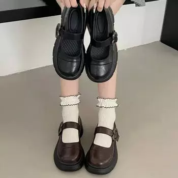 Туфли-лоферы на толстой подошве 2024 года, осень, женские туфли в японском стиле, коричневые туфли в стиле Лолиты, женская мода, толстая подошва, круглый носок, форменная обувь 35 чёрный