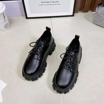 Туфли-лоферы на толстой подошве, лакированные туфли на шнуровке в стиле ретро для женщин, черные повседневные туфли-лодочки для женщин и девочек, туфли в стиле Лолиты на каблуках для женщин 36