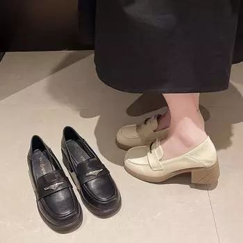 Туфли-лоферы на толстом каблуке Xiaoxiangfeng, женская обувь 2024 года, универсальные лакированные туфли, небольшие кожаные туфли, туфли на высоком каблуке 35 чёрный