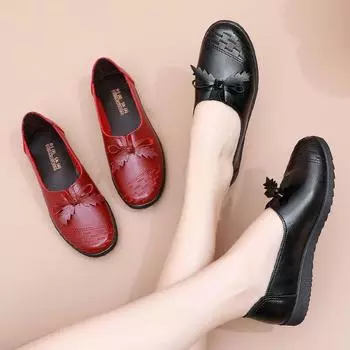 Туфли-лоферы с бантом для женщин среднего возраста на весну и осень, мягкая подошва для мам, удобные нескользящие рабочие туфли без застежек 35