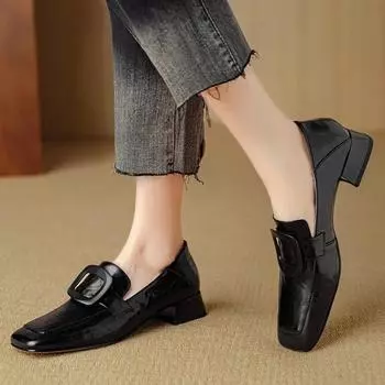 Туфли-лоферы с квадратным носком и массивной подошвой, дизайнерская мода, кожаные туфли на среднем каблуке, женские туфли-лодочки 2024 года, платье, женские туфли-лодочки Zapatillas 34 чёрный