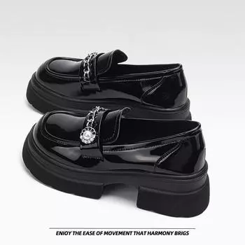 Туфли-лоферы с толстой подошвой, британский стиль, маленькие кожаные туфли с круглым носком, одинарные туфли, стремена длиной в фут 35 чёрный