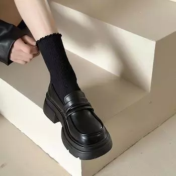 Туфли-лоферы с толстой подошвой, женская обувь, увеличивающая рост, женские туфли, маленькие кожаные туфли, женские черные туфли-одиночки 35 коричневый