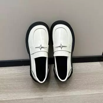 Туфли-лоферы в британском стиле на толстой подошве, женские, весенние, кожаные, одинарные, с круглым носком, повседневные, маленькие, черные, кожаные туфли 35