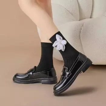 Туфли-лоферы в британском стиле с толстой подошвой и каблуком, с одной педалью, небольшое увеличение внутренней высоты, маленькие кожаные туфли 34 чёрный