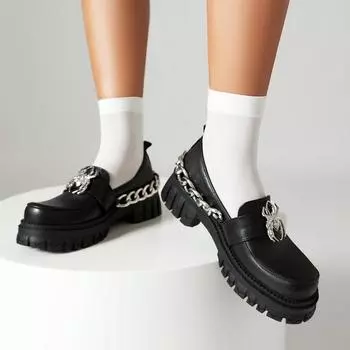 Туфли-лоферы женские из лакированной кожи на платформе с круглым носком и металлической цепочкой, женские туфли-лодочки на толстой подошве в готическом стиле, ручная работа 36-43 6