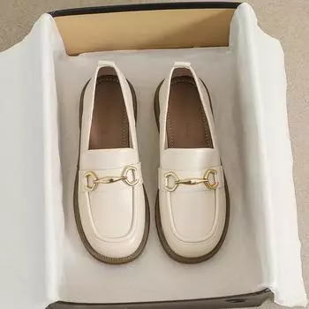 Туфли-лоферы женские на толстой подошве с круглым носком, без застежек, на мягкой подошве, кожаные туфли в британском стиле 34 чёрный