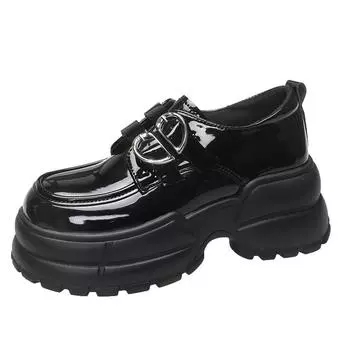 Туфли-лоферы женские на толстой подошве с круглым носком из искусственной кожи с британской металлической пряжкой простые однобортные туфли Мэри Джейн 35