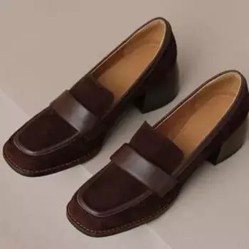 Туфли-лоферы женские весенние новые модные повседневные простые туфли на высоком каблуке 35