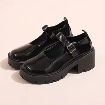 Туфли Лолиты, черные туфли на высоком каблуке в японском стиле для девочек, модные женские туфли Мэри Джейн с круглым носком из лакированной искусственной кожи, студенческие туфли для косплея 40