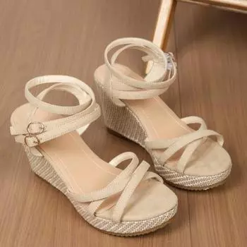 Туфли-маффины, босоножки на танкетке, новые модели лета 2024 года, большие размеры, толстая подошва, двубортные босоножки для женщин 36