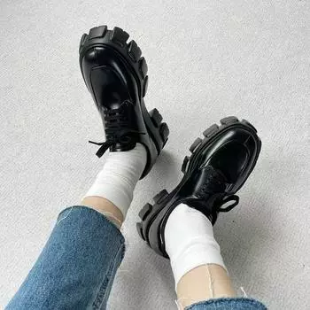 Туфли-маффины из лакированной кожи и бархата на толстой подошве, женские туфли-лодочки из кожи, туфли-лодочки на толстом каблуке в британском студенческом стиле, туфли Gear. 35