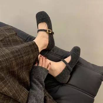 Туфли Мао Мао, женская одежда, новые французские ретро туфли-лодочки с круглой головкой от Mary Jane из бархата и хлопка на плоской подошве на осень и зиму 35 абрикосовый