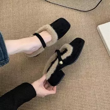 Туфли Mao Mao женская одежда зимой новые французские вечерние темпераментные модные туфли с квадратным носком и толстым каблуком из бархата Мэри Джейн полудлинные одинарные туфли 35 коричневый