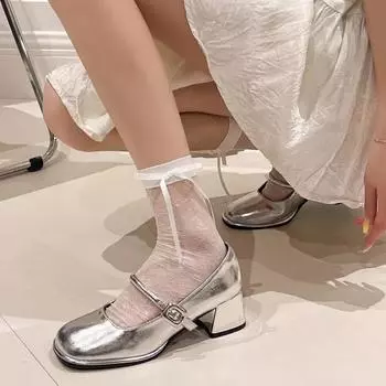 Туфли Мэри Джейн 2024 года, хит продаж, элегантные женские туфли на толстом каблуке на весну и лето, женские туфли на среднем каблуке с квадратным носком, Zapatos Mujer 35 чёрный