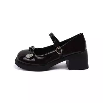 Туфли Мэри Джейн 2025 года, новые туфли с бантом на высоком каблуке, французские туфли Мэри Джейн с круглым носком, маленькие кожаные туфли в британском стиле 35 белый