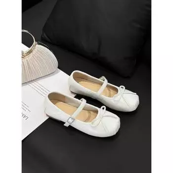 Туфли Мэри Джейн балетки с квадратным носком женские летние новые нежные и универсальные на мягкой подошве с мелким вырезом одинарные туфли 35 бежевый