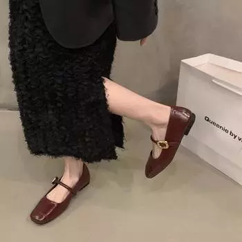 Туфли Мэри Джейн черные на плоской подошве женские туфли 2024 новые французские красные вечерние туфли Мэри Джейн 35 чёрный