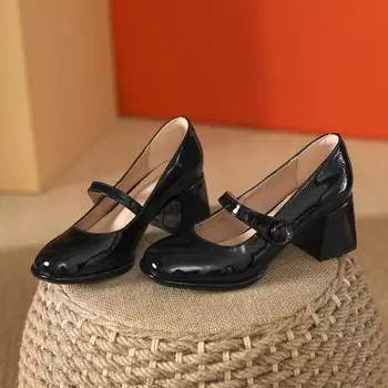 Туфли Мэри Джейн для женщин 2024 года, винно-красные, массивные каблуки, милые стильные туфли с неглубоким носком, кожаные мокасины, обувь для девочек, каблуки для женщин 34 бежевый