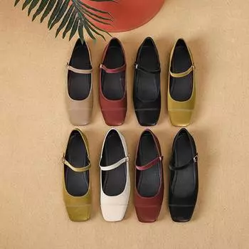 Туфли Мэри Джейн для женщин. Легкие балетки с пряжкой и ремешком. Туфли под платье. Женские повседневные туфли без шнуровки на плоской подошве с квадратным носком. Удобная прогулочная обувь. 35