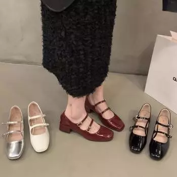 Туфли Мэри Джейн для женщин Модельные туфли на массивном блочном каблуке с закрытым носком Туфли Мэри Джейн с квадратным носком Женские повседневные деловые туфли на каблуке Мэри Джейн 35 красный