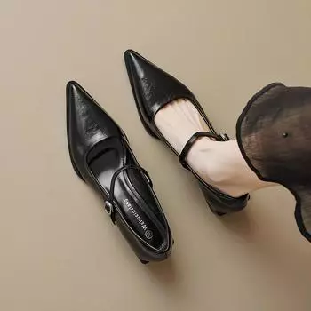 Туфли Мэри Джейн для женщин Модные женские туфли на среднем каблуке Мягкие и удобные балетки с острым носком Zapatos De Mujer 34 серебряный