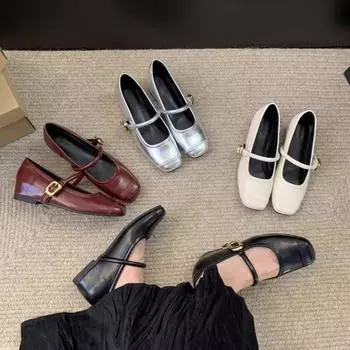 Туфли Мэри Джейн для женщин. Нескользящие офисные туфли на плоской подошве. Женские туфли Мэри Джейн на толстом каблуке с квадратным закрытым носком. Туфли на плоской подошве с регулируемым ремешком на щиколотке. 35