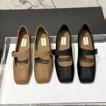 Туфли Мэри Джейн для женщин. Повседневные нескользящие рабочие нарядные туфли на плоской подошве. Женские удобные балетки с квадратным закрытым носком. Туфли Мэри Джейн на плоской подошве с ремешком на щиколотке. 35 чёрный