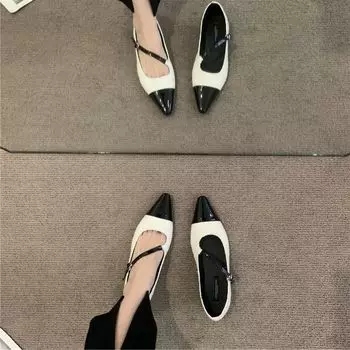 Туфли Мэри Джейн для женщин Повседневные удобные балетки с ремешком и пряжкой Нарядные балетки Женские туфли Мэри Джейн с закрытым острым носком 35 чёрный