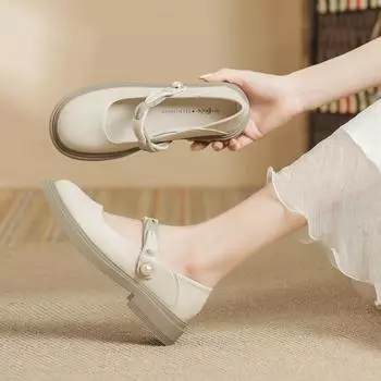 Туфли Мэри Джейн для женщин с юбками, маленькие кожаные туфли для женщин, туфли на плоской подошве с мелким горлышком во французском стиле 34