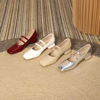 Туфли Мэри Джейн для женщин Туфли-лодочки с квадратным закрытым носком на низком каблуке Туфли-лодочки женские повседневные Туфли-лодочки Мэри Джейн на массивном блочном каблуке с регулируемым ремешком на щиколотке 35 абрикосовый