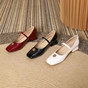 Туфли Мэри Джейн для женщин Туфли-лодочки на низком каблуке Женские повседневные нарядные туфли Мэри Джейн на низком каблуке с толстым блочным каблуком и регулируемым ремешком на щиколотке 35 белый