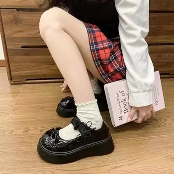Туфли Мэри Джейн для женщин Туфли Лолита из лакированной кожи Женские туфли-лодочки из цельной кожи с бабочками Женская обувь в стиле колледжа 35 чёрный