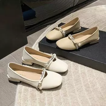 Туфли Мэри Джейн для женщин Туфли на низком каблуке Туфли Мэри Джейн на массивном каблуке с ремешком на щиколотке Женские повседневные балетки с квадратным закрытым носком 35