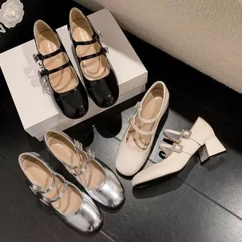 Туфли Мэри Джейн для женщин Туфли на низком каблуке Туфли с квадратным закрытым носком Туфли Мэри Джейн на массивном блочном каблуке с ремешком на щиколотке Женская рабочая обувь для свадьбы 34 серебряный