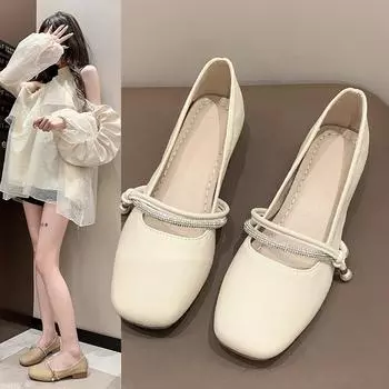 Туфли Мэри Джейн Фея Одиночные Модные и Удобные Женские Весенние и Осенние Нежные Туфли Бабушки Божья Коровка на Плоской Подошве 35 абрикосовый