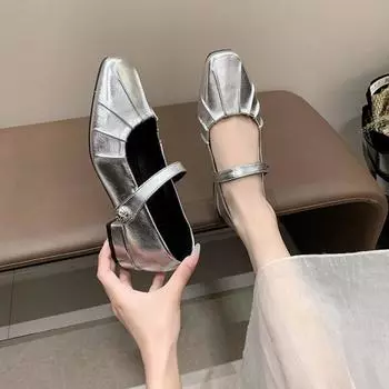 Туфли Мэри Джейн, глянцевые кожаные балетки, модные плиссированные туфли на низком каблуке для женщин, повседневная обувь с мягкой подошвой, размер 44 35