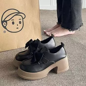 Туфли Мэри Джейн из черной кожи на толстой подошве, женские, весна-осень, новые, ретро, британские, с большой головкой, универсальные, одинарные туфли 35 бежевый