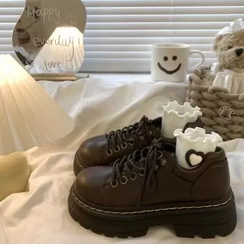 Туфли Мэри Джейн из искусственной кожи для женщин, массивный каблук 5 см, платформа, японский стиль, каваи, лолита, офисная школьная форма, черные, коричневые 35 коричневый