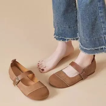 Туфли Мэри Джейн из искусственной кожи, женские балетки с пряжкой на ремне в стиле ретро, женские повседневные мягкие мокасины в винтажном стиле 35 абрикосовый