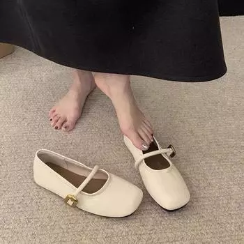 Туфли Мэри Джейн из кожи с мягкой подошвой, женские туфли из кожи, весна-лето 2025, новые универсальные туфли с одним ремешком на плоской подошве 35