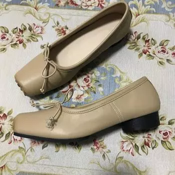 Туфли Мэри Джейн из кожи в стиле ретро, весна-осень 2024 года, черные толстые туфли на плоском каблуке с мягкой подошвой и принтом свиного носа 35 абрикосовый