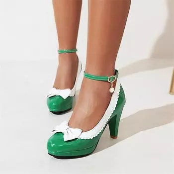 Туфли Мэри Джейн из лакированной кожи с ремешком на щиколотке, женские милые туфли-лодочки разных цветов с бантиком, новинка весны на тонком высоком каблуке, большие размеры 4.5 красный