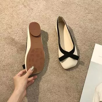 Туфли Мэри Джейн из мягкой искусственной кожи с квадратным носком, новые летние туфли с бантом, нежные вечерние туфли в горошек с мягкой подошвой, туфли на плоской подошве 35